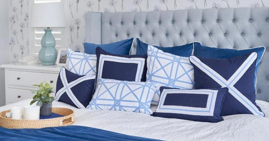 AVALON Dark Blue Border Cushion Cover | Hamptons Home