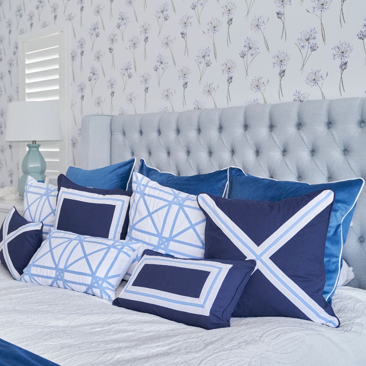 AVALON Dark Blue Cross Cushion Cover | Hamptons Home