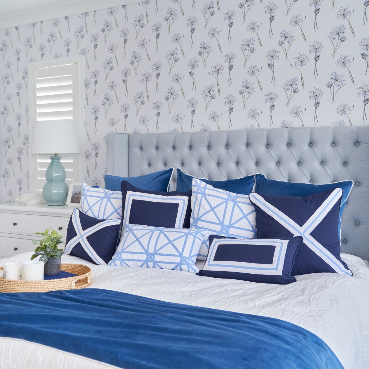 AVALON Dark Blue Cross Cushion Cover | Hamptons Home
