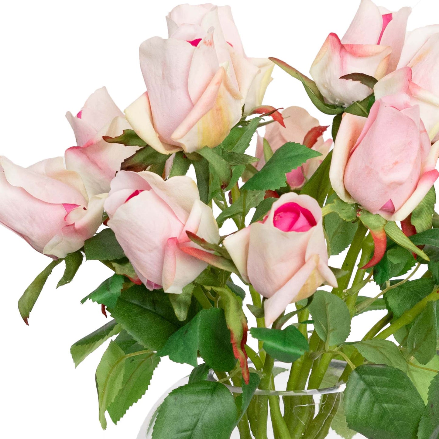 Rose Arrangement in Glass Cream Pink 38cm H