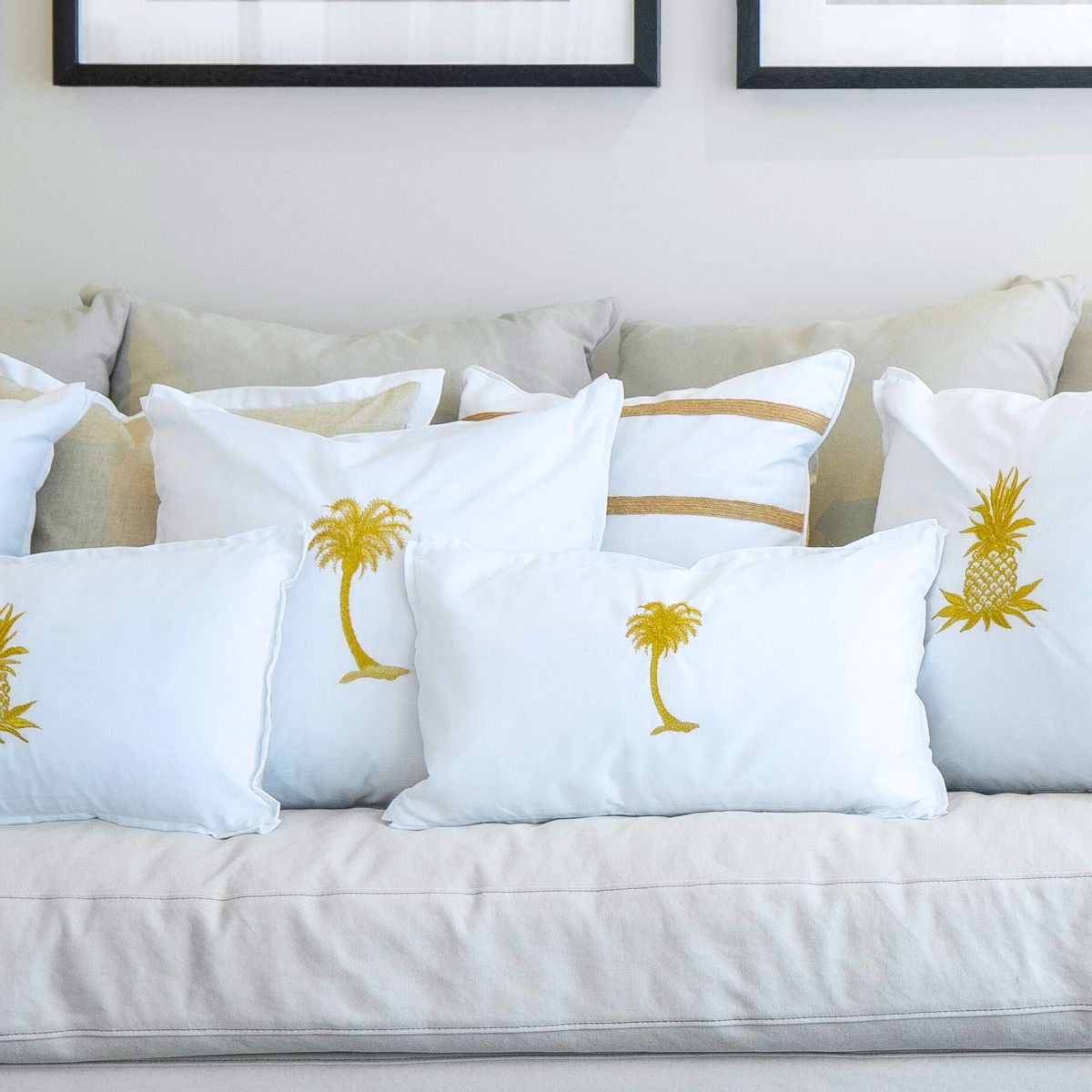 HABANA White and Gold Palm Tree Cushion Cover | Hamptons Home