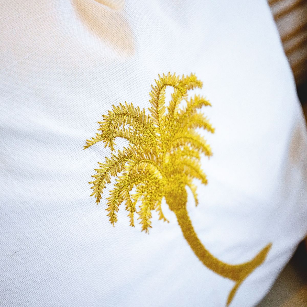 HABANA White and Gold Palm Tree Cushion Cover | Hamptons Home