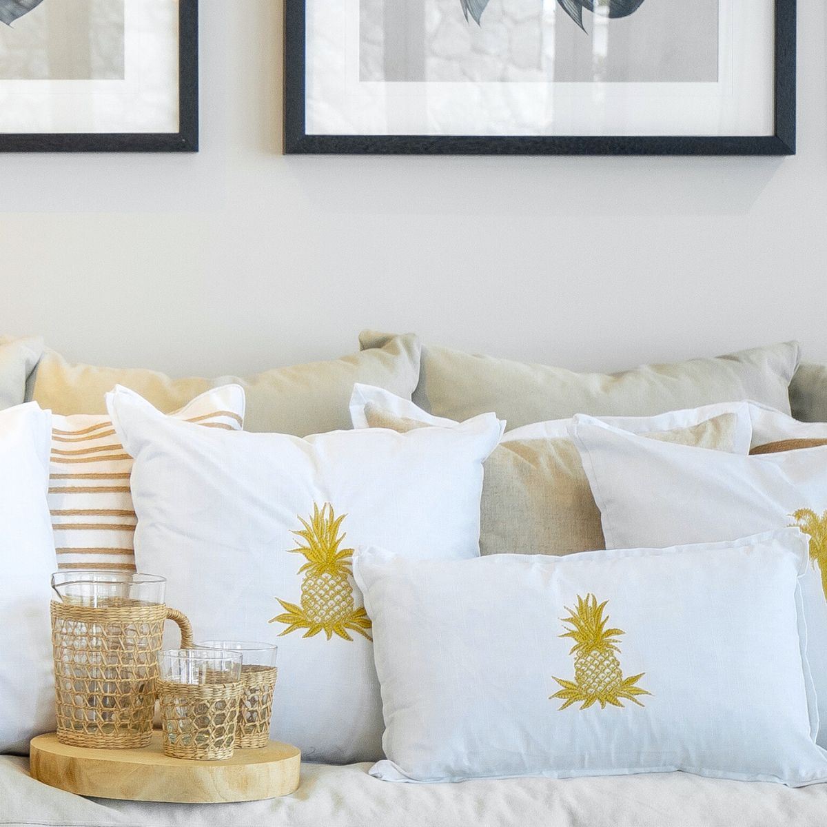 HABANA White and Gold Pineapple Cushion Cover Hamptons Home