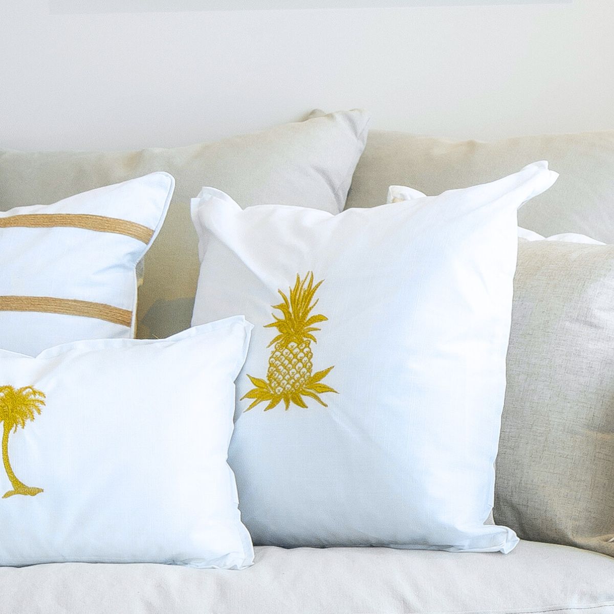 HABANA White and Gold Pineapple Cushion Cover | Hamptons Home