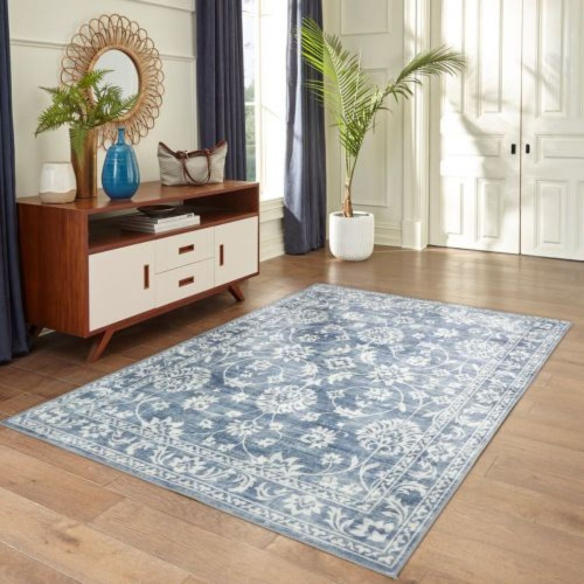 Megan Blue Machine Washable Rug | Hamptons Home
