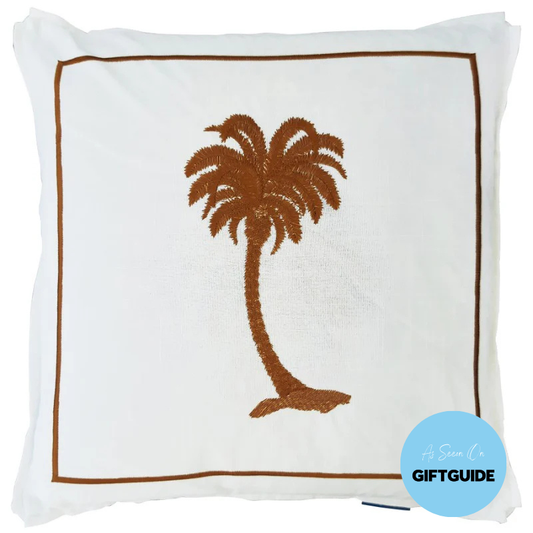 PALM COVE Palm Tree Brown and White Cushion Cover | Hamptons Home | Hamptons Home
