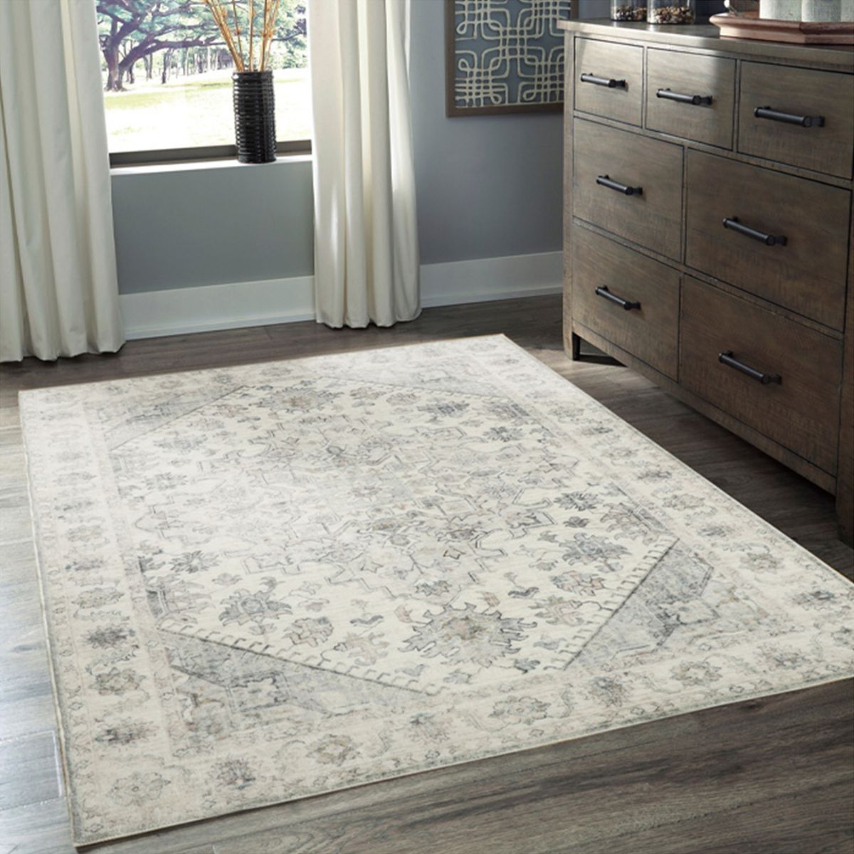Santiago Grey Traditional Machine Washable Rug | Hamptons Home