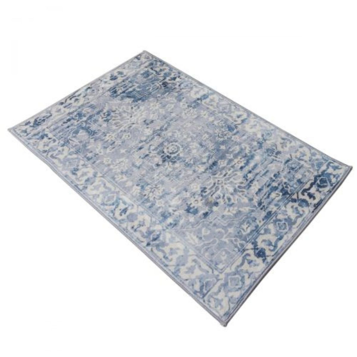 Shay Blue Traditional Distressed Machine Washable Rug | Hamptons Home