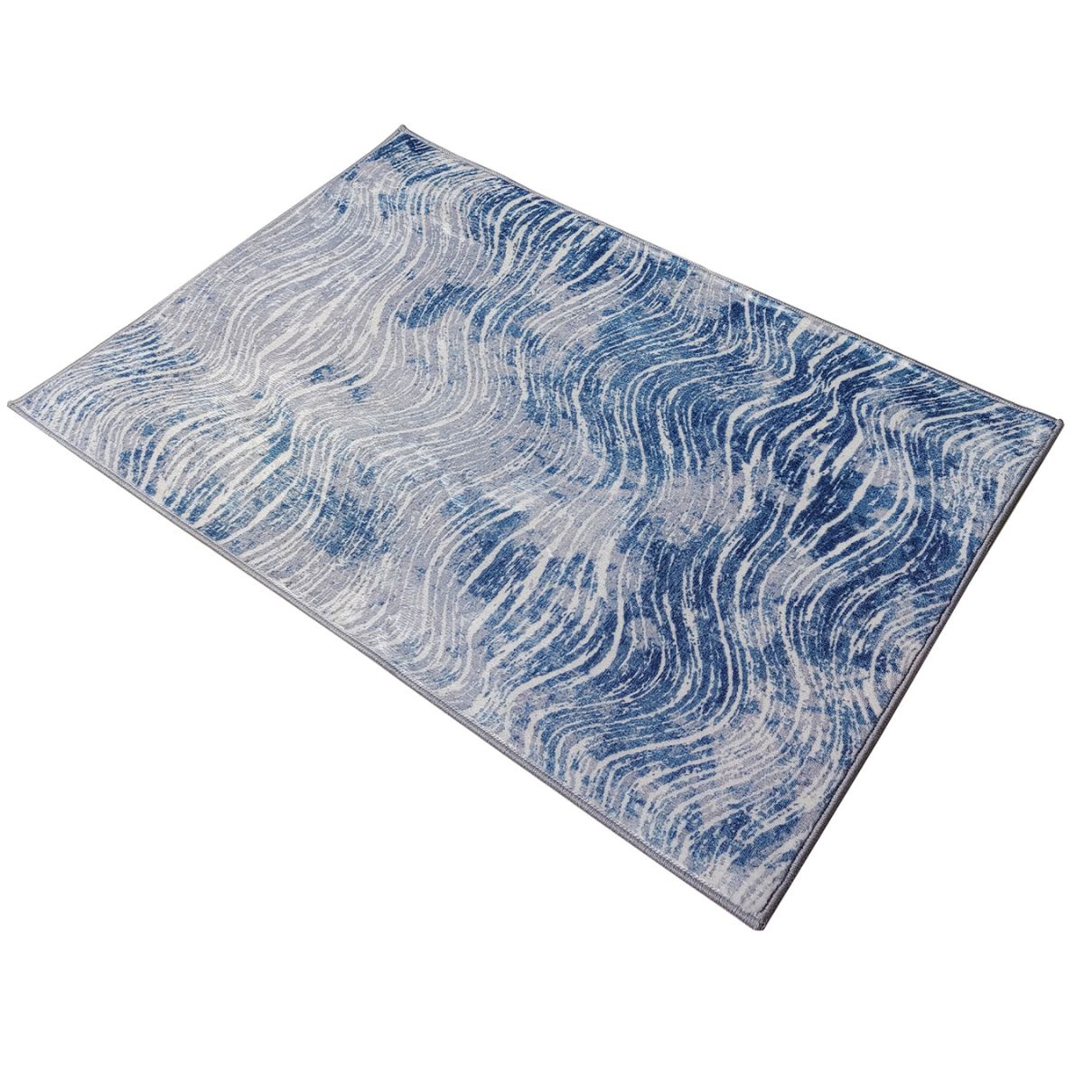 Shikhar Blue Modern Distressed Machine Washable Rug | Hamptons Home