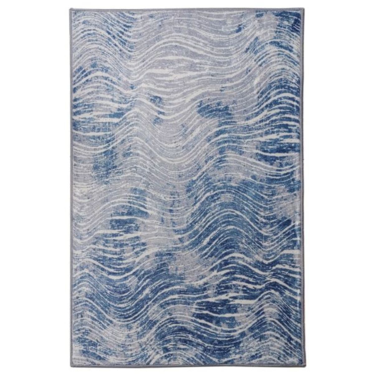 Shikhar Blue Modern Distressed Machine Washable Rug | Hamptons Home