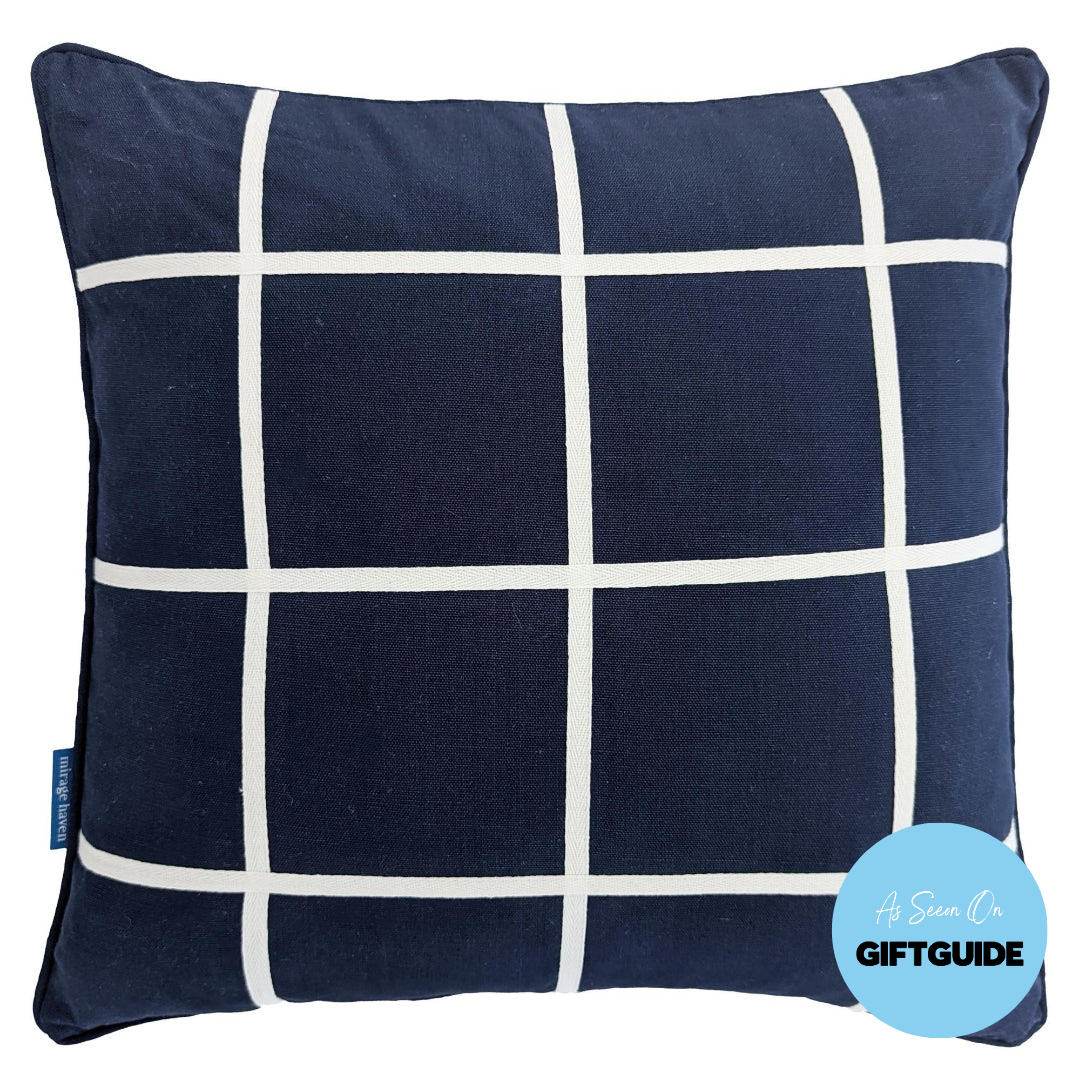 VISTA Dark Blue and White Windowpane Cushion Cover | Hamptons Home