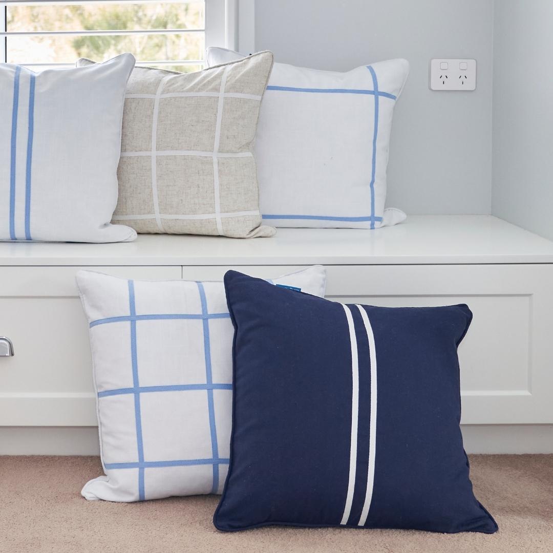 VISTA Blue and White Windowpane Cushion Cover | Hamptons Home
