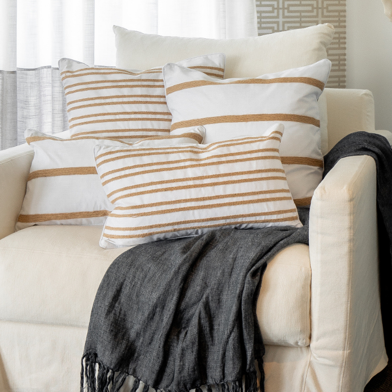 INDEE White and Hemp Double Stripe Cushion Cover | Hamptons Home | Hamptons Home