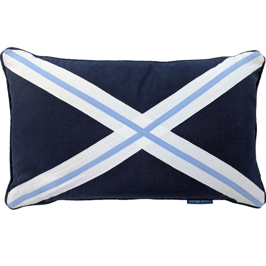 AVALON Dark Blue Cross Cushion Cover | Hamptons Home