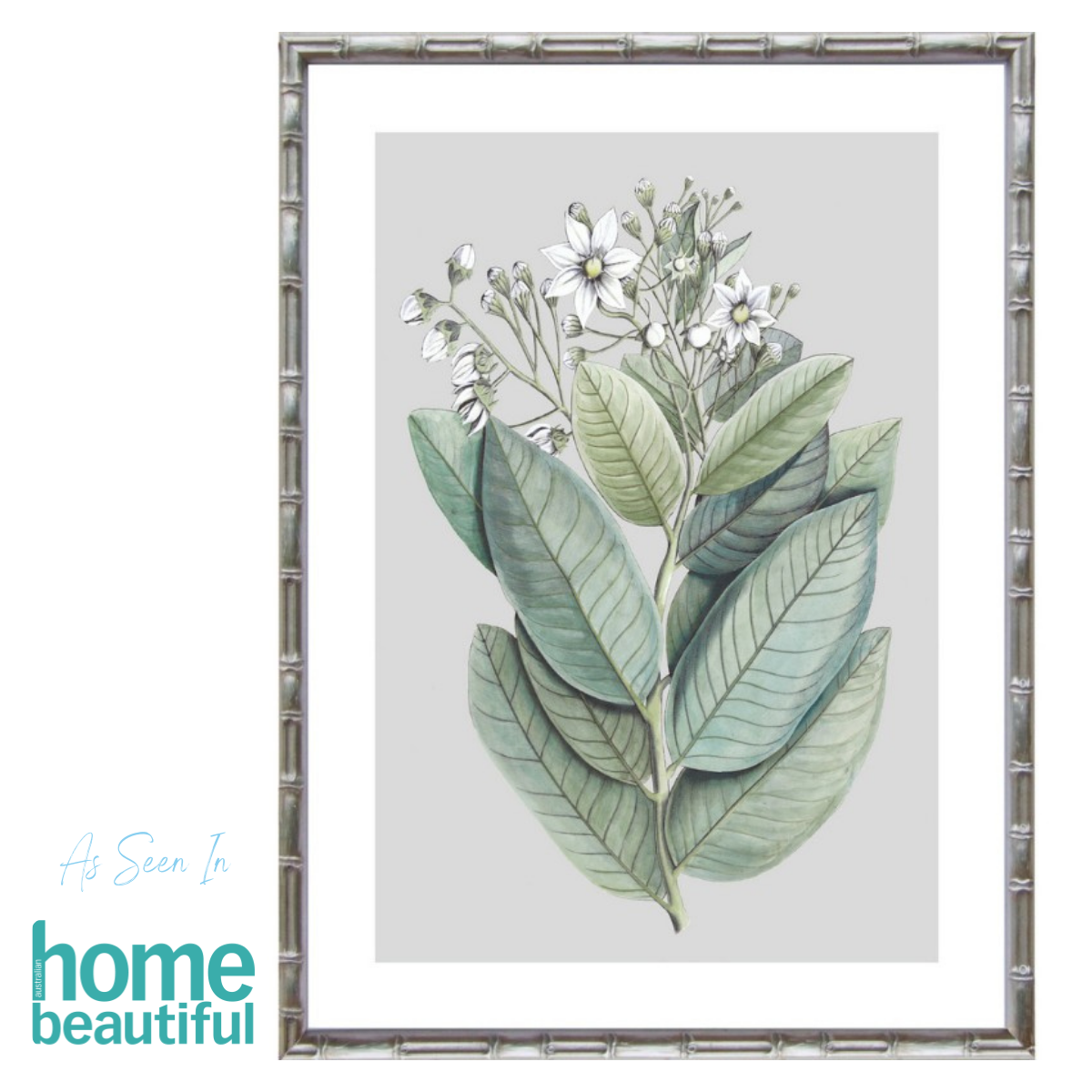 Silver Botanical Bamboo Framed Wall Art | Hamptons Home | Hamptons Home