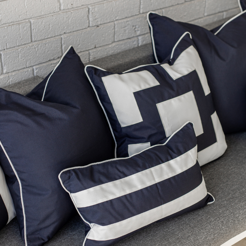 KIRRA Dark Blue and White Panel Plain Outdoor Cushion | Hamptons Home | Hamptons Home