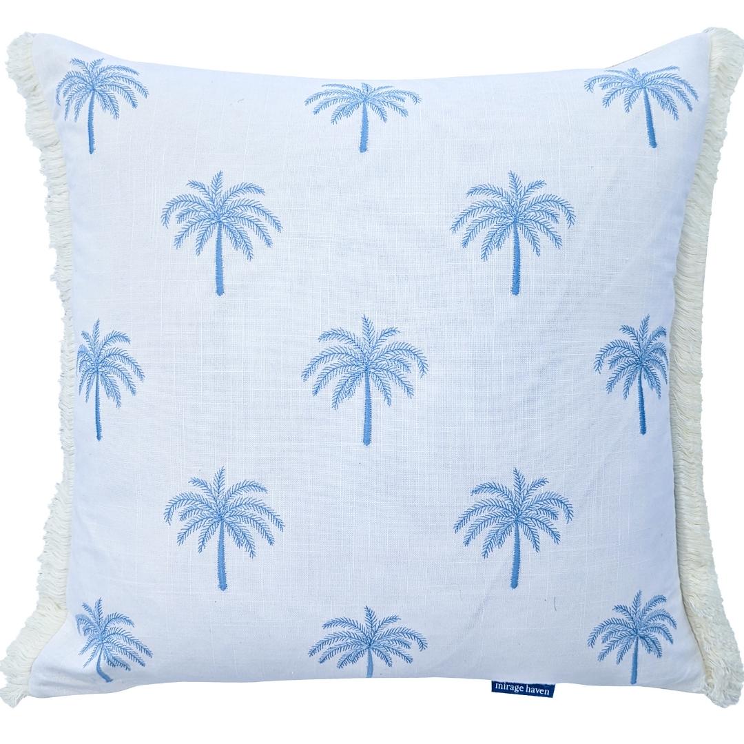 Light Blue and White Palm Tree Cushion Cover | Hamptons Home