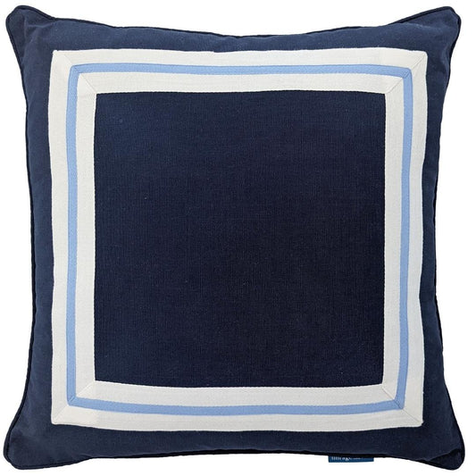 AVALON Dark Blue Border Cushion Cover 50 cm by 50 cm | Hamptons Home