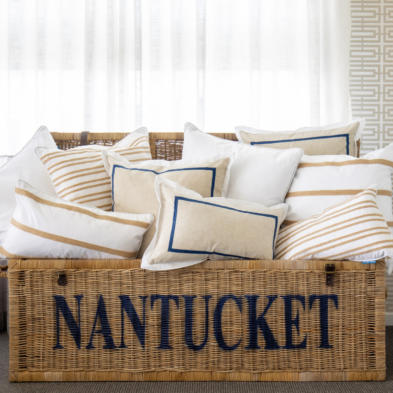 INDEE White and Hemp Double Stripe Cushion Cover | Hamptons Home | Hamptons Home