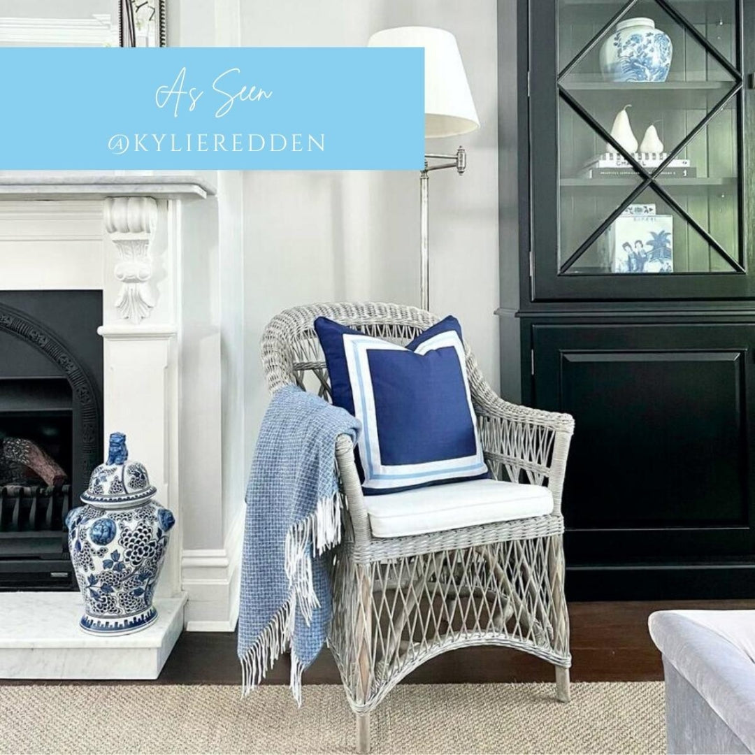 AVALON Dark Blue Border Cushion Cover 50 cm by 50 cm | Hamptons Home