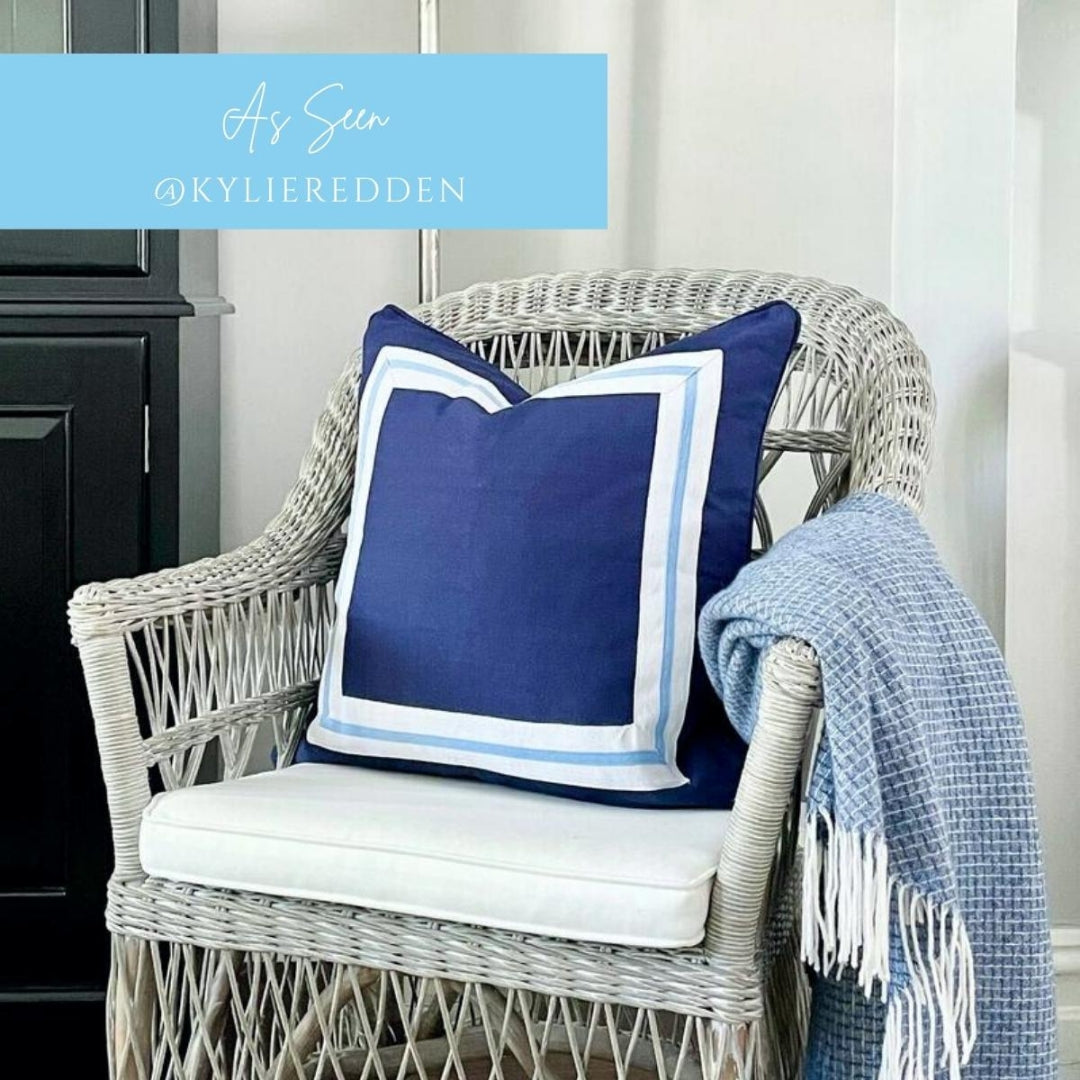 AVALON Dark Blue Border Cushion Cover 50 cm by 50 cm | Hamptons Home