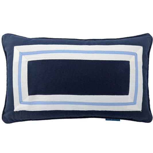 AVALON Dark Blue Border Cushion Cover 30 cm by 50 cm | Hamptons Home