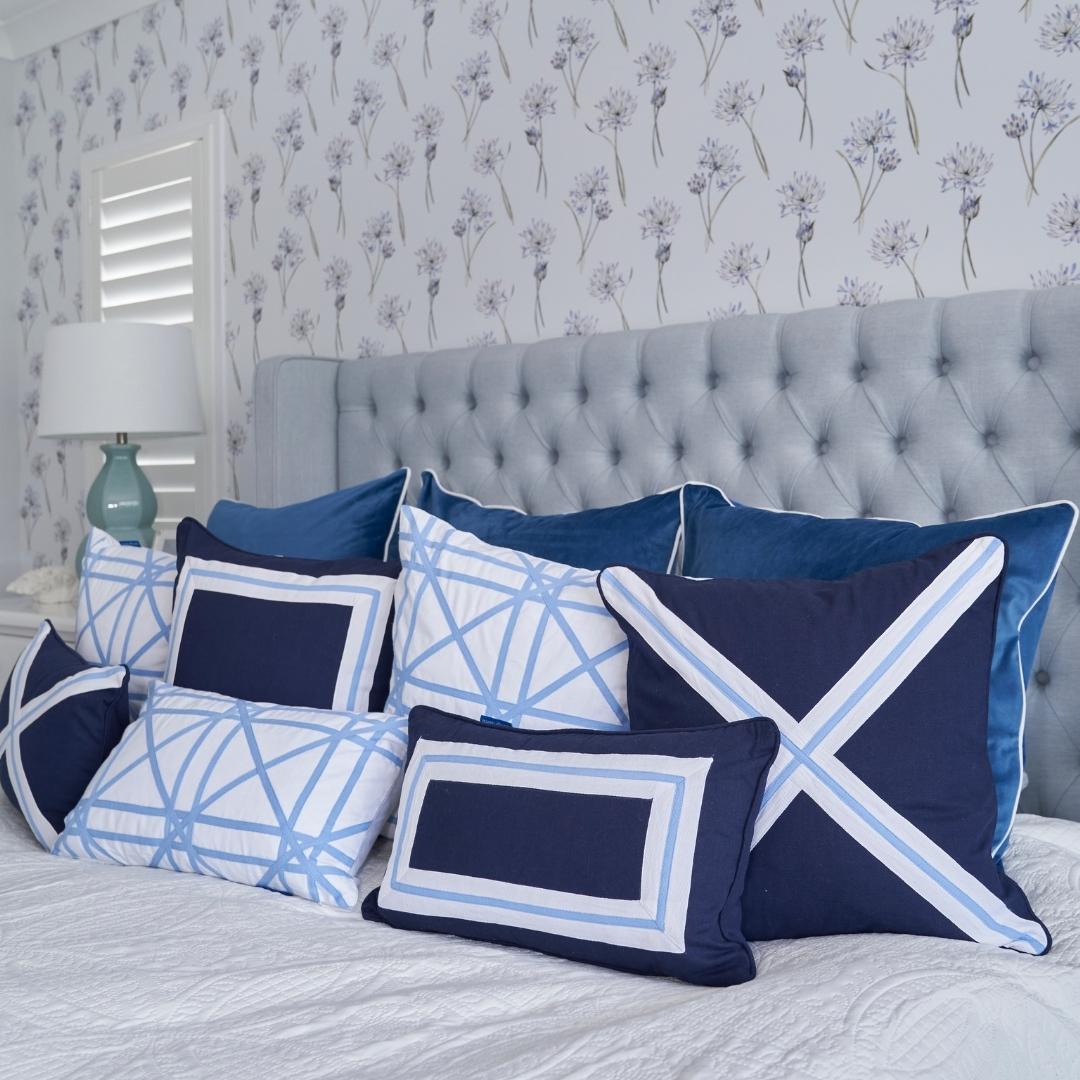 AVALON Dark Blue Border Cushion Cover 30 cm by 50 cm | Hamptons Home