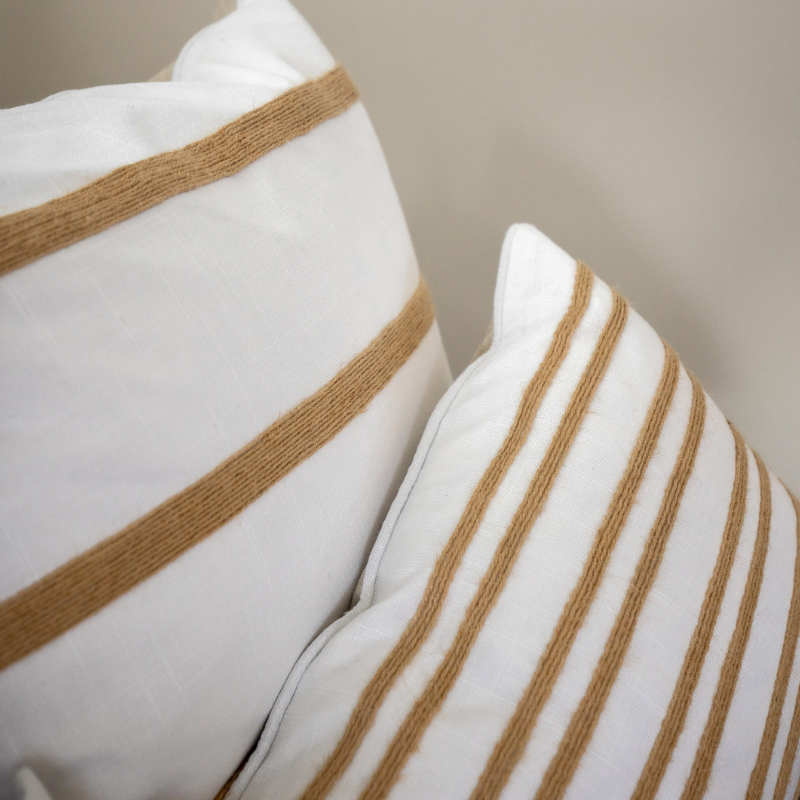 Mirage Haven INDEE White and Hemp Stripe Cushion Cover | Hamptons Home | Hamptons Home