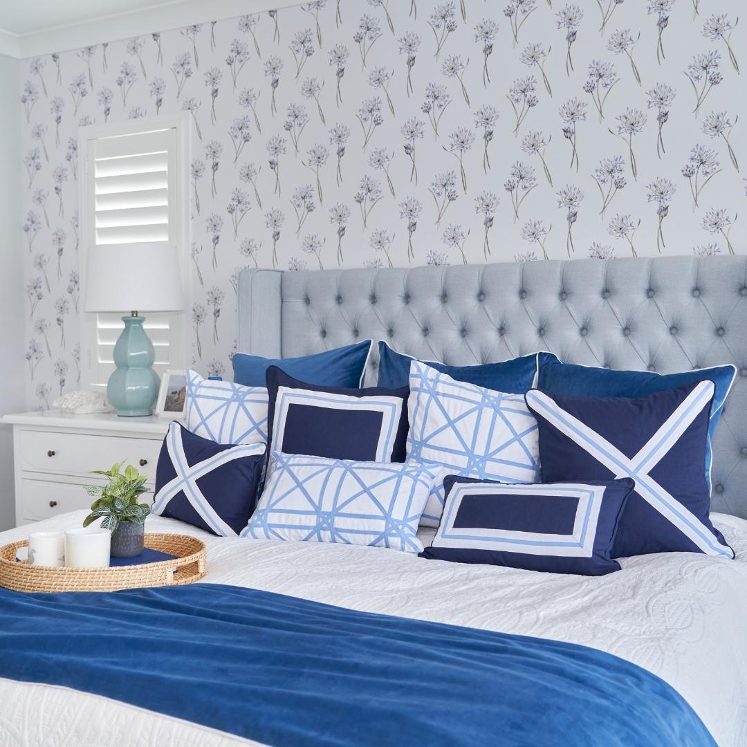 AVALON Dark Blue Border Cushion Cover 50 cm by 50 cm | Hamptons Home
