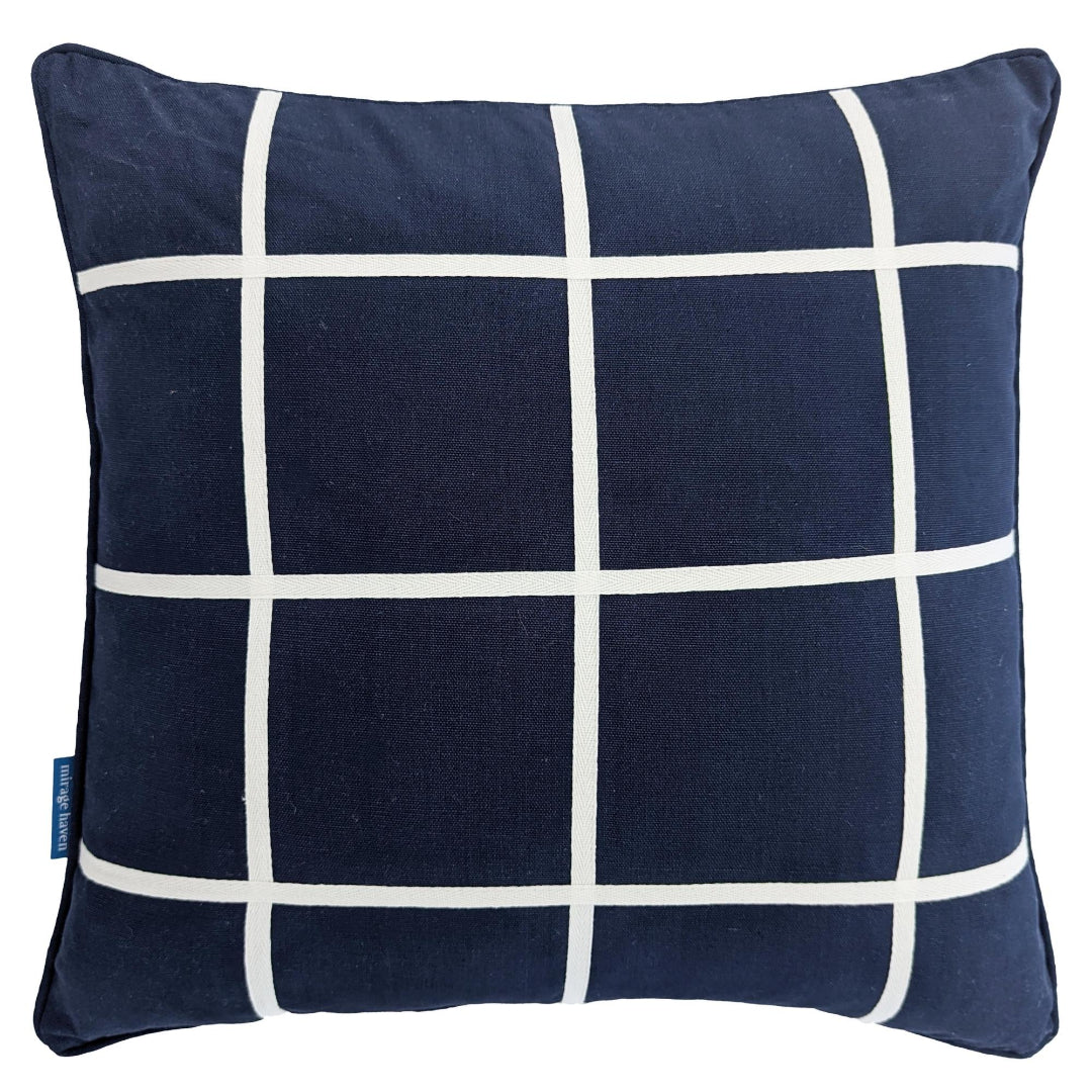VISTA Dark Blue and White Windowpane Cushion Cover | Hamptons Home