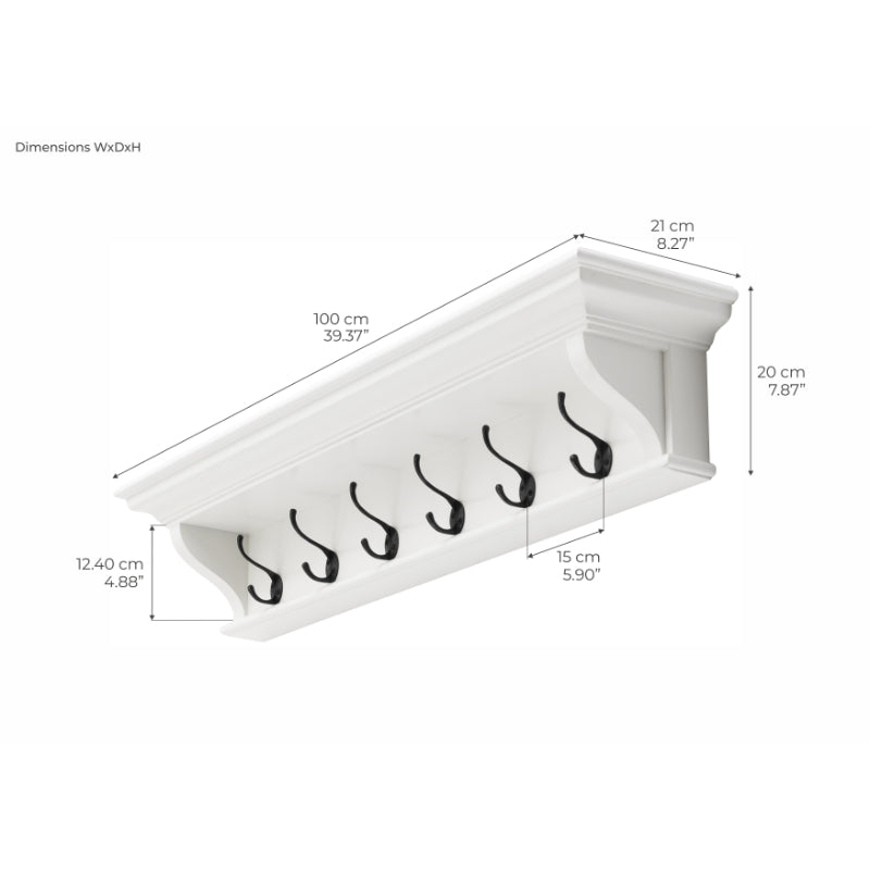 Hamptons Home 6 Hook Coat Rack 100 cm White | Hamptons Home