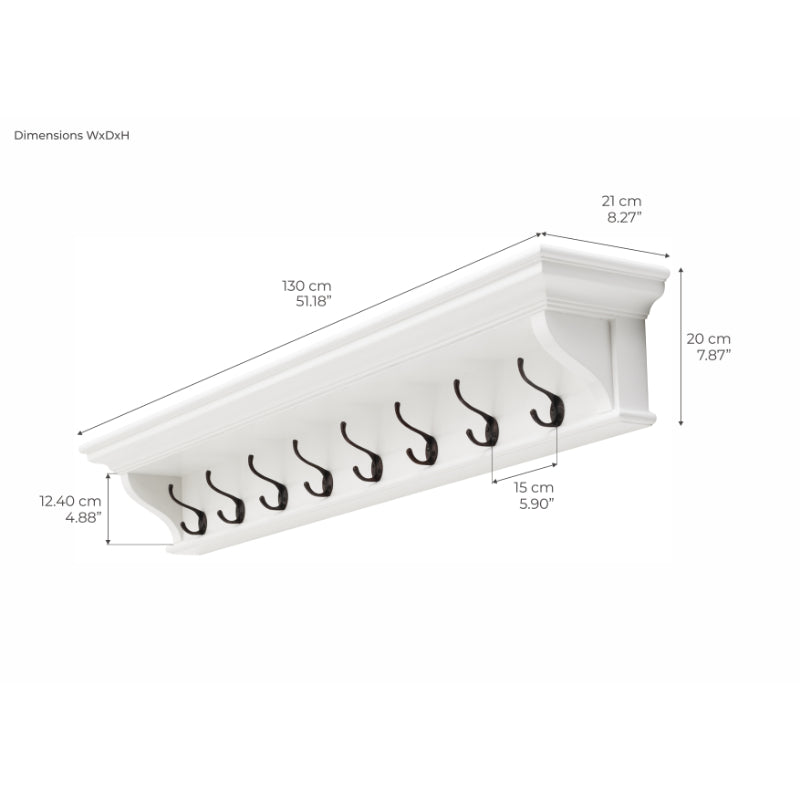Hamptons Home 8 Hook Coat Rack 130 cm White | Hamptons Home