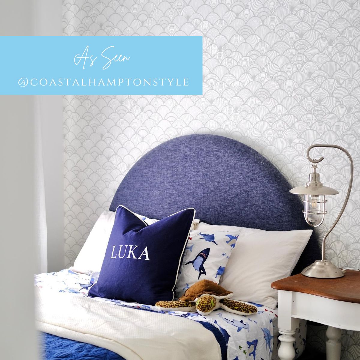 Dark Blue Personalised Name Kids Cushion Cover | Hamptons Home