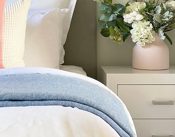 Hampton Blue Merino Wool Blend Throw Blanket Online | Hamptons Home