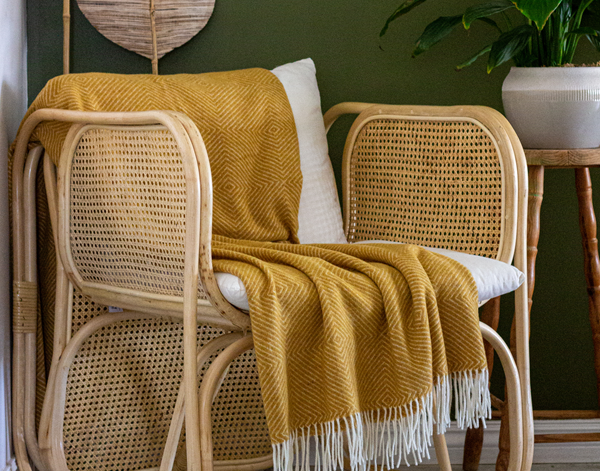 Hampton Mustard Merino Wool Blend Throw Blanket Online | Hamptons Home