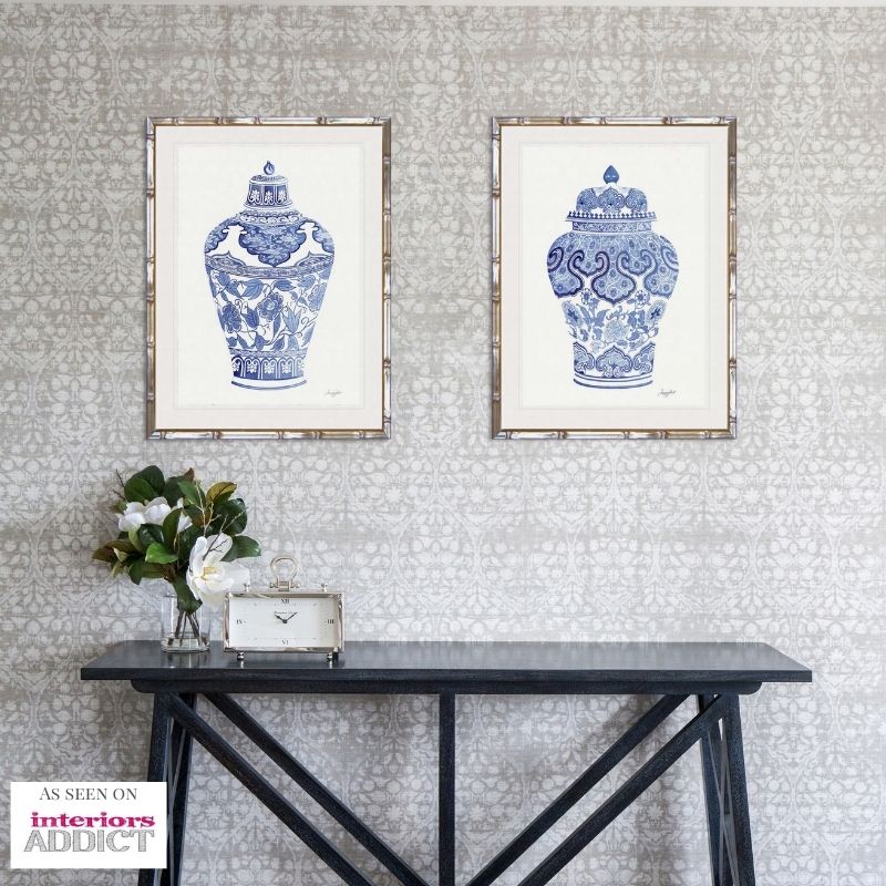 Blue and White Ginger Jar Bamboo Framed Wall Art | Hamptons Home | Hamptons Home