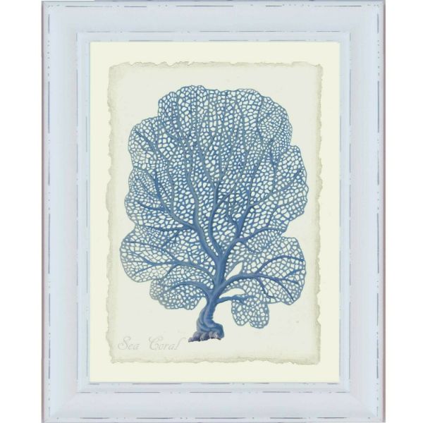 Blue Coral White Framed Wall Art (Design 3) | Hamptons Home | Hamptons Home