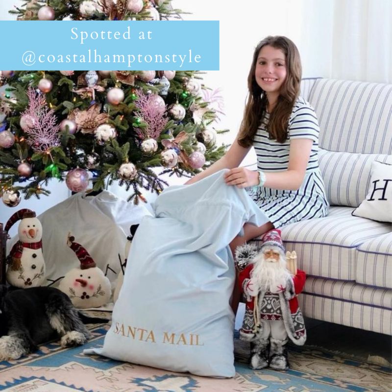 Luxury Personalised Velvet Santa Sack Sky Blue | Hamptons Home | Hamptons Home