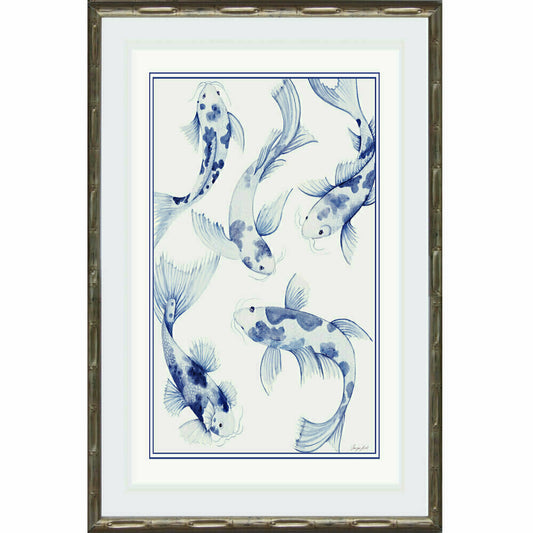 Koi Fish Blue and White Chinoiserie Framed Wall Art | Hamptons Home | Hamptons Home