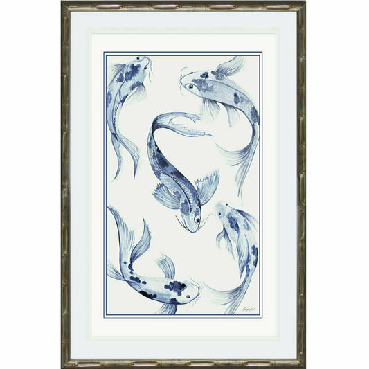 Koi Fish Blue and White Chinoiserie Framed Wall Art | Hamptons Home | Hamptons Home