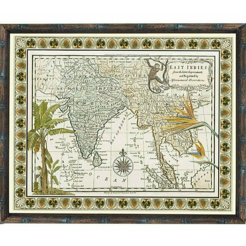 Indies Map Bamboo Framed Wall Art | Hamptons Home | Hamptons Home
