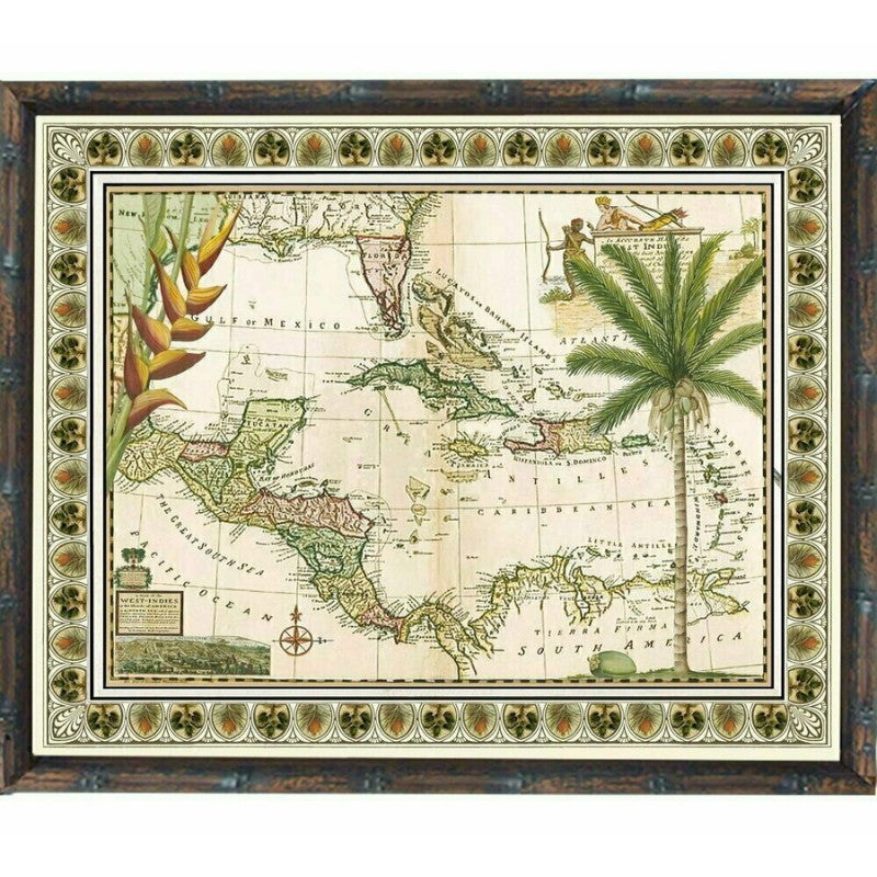 Indies Map Bamboo Framed Wall Art | Hamptons Home | Hamptons Home