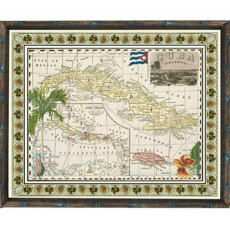 Indies Map Bamboo Framed Wall Art | Hamptons Home | Hamptons Home