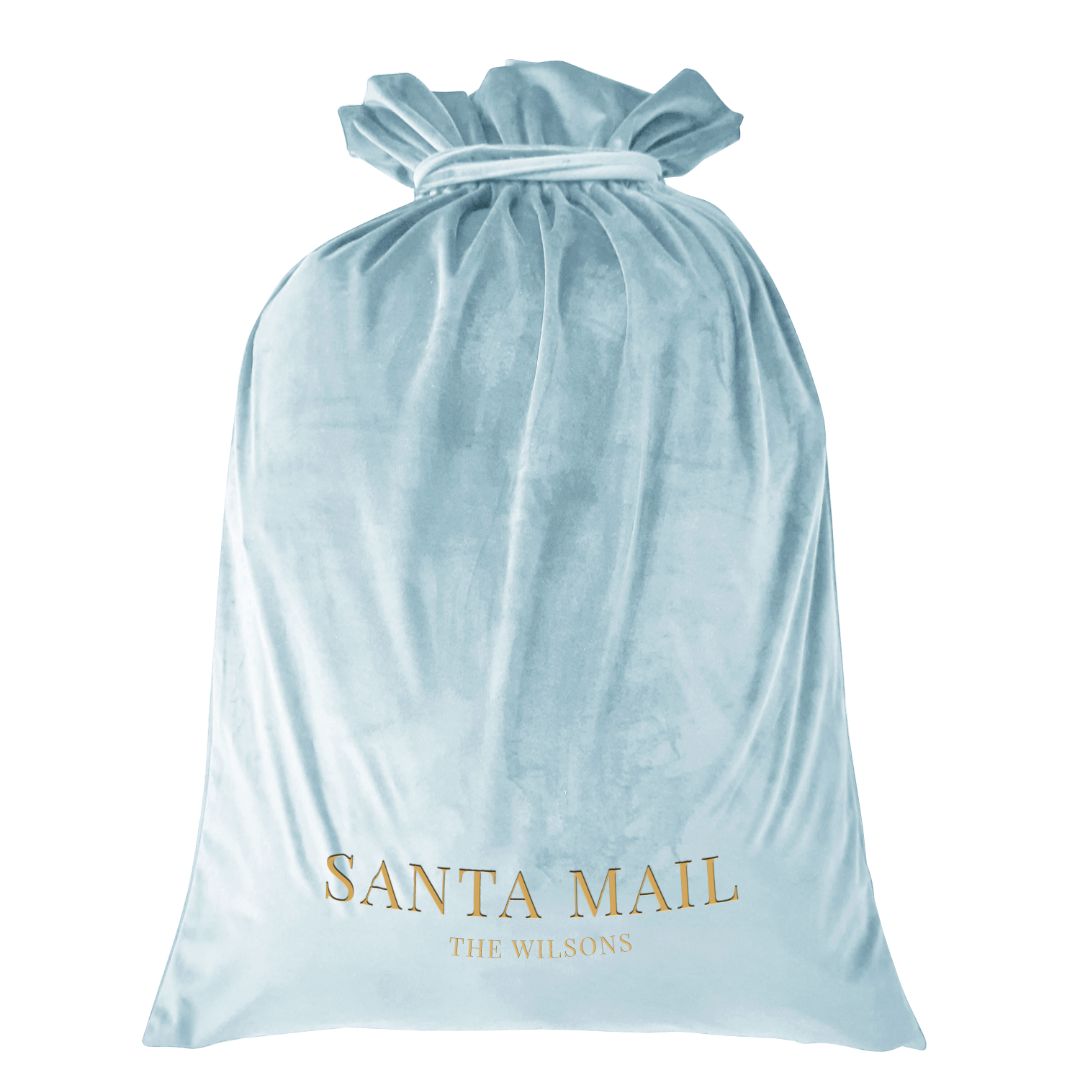 Luxury Personalised Velvet Santa Sack Sky Blue | Hamptons Home | Hamptons Home