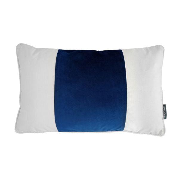 BADEN Dark Blue and White Panel Velvet Cushion Cover | Hamptons Home | Hamptons Home