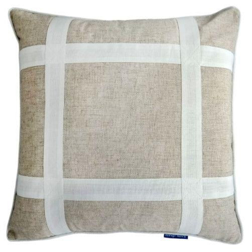 EASTWOOD Silver Linen and White Criss Cross Cushion Cover | Hamptons Home | Hamptons Home