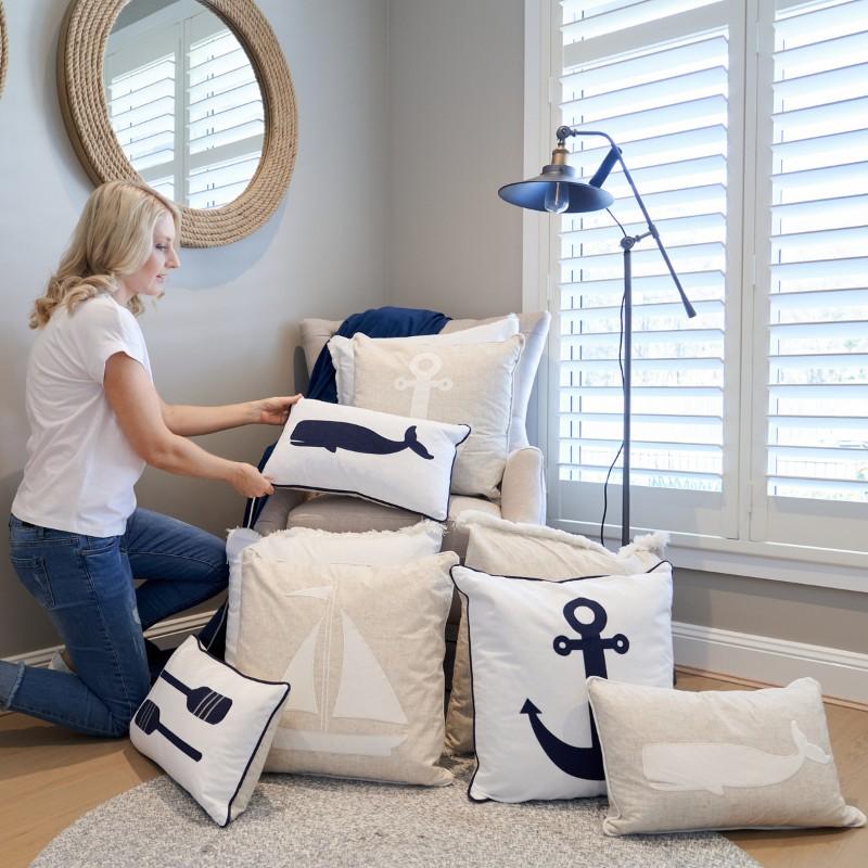 Whale Linen and White Kids Cushion Cover | Hamptons Home | Hamptons Home