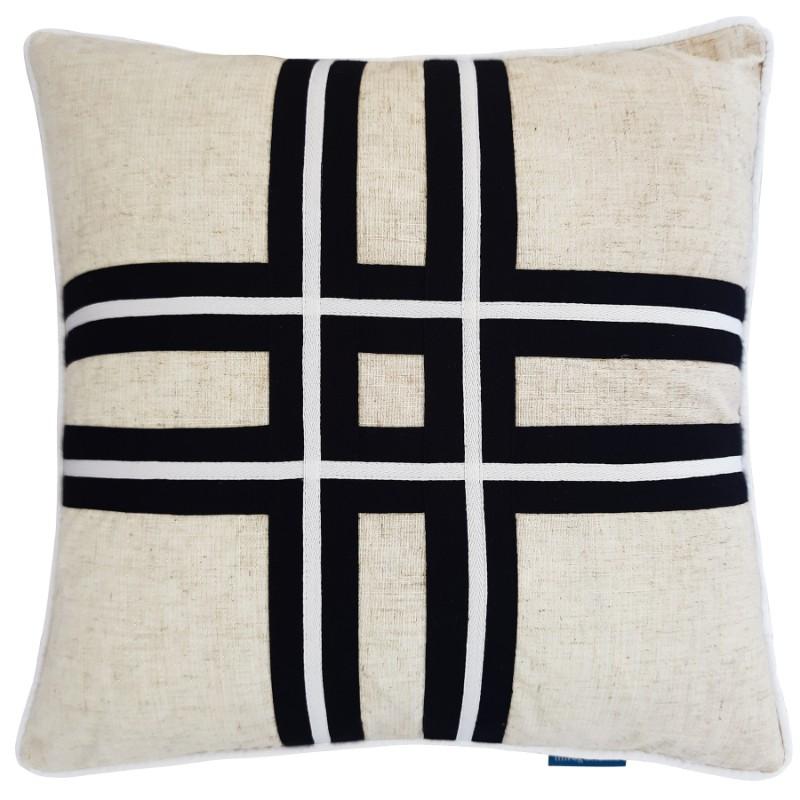 MILROY Black Stripes and Silver Jute Cushion Cover | Hamptons Home | Hamptons Home