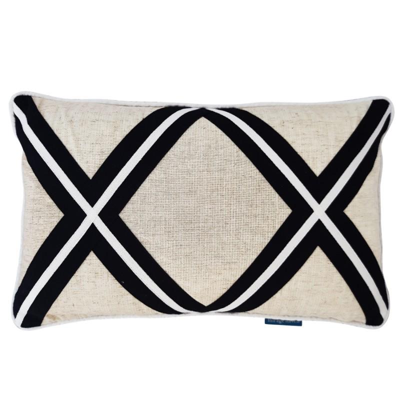 MILROY Black Stripes and Silver Jute Cushion Cover | Hamptons Home | Hamptons Home