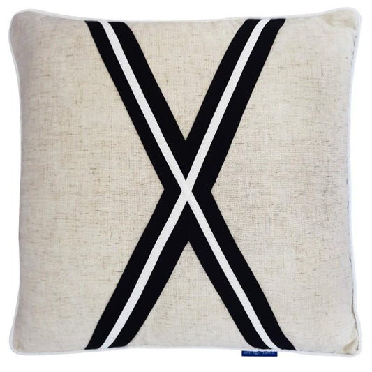 MILROY Black Stripes and Silver Jute Cushion Cover | Hamptons Home | Hamptons Home